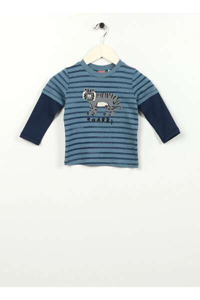 Çizgili Açık Mavi - Lacivert Erkek T-Shirt 4WMB10203TK - Baby