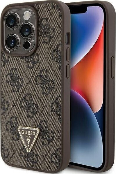 Guess Guess GUHCP15XP4TDPW iPhone 15 Pro Max 6.7" brązowy/brown hardcase Leather 4G Triangle Strass