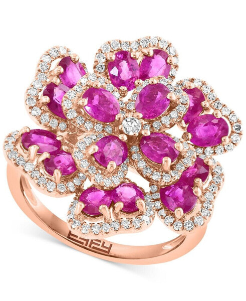 EFFY® Ruby (3-3/4 ct. t.w.) & Diamond (5/8 ct. t.w.) Flower Ring in 14k Rose Gold