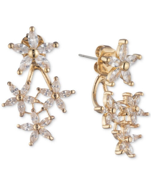 Gold-Tone Crystal Flower Front-and-Back Earrings
