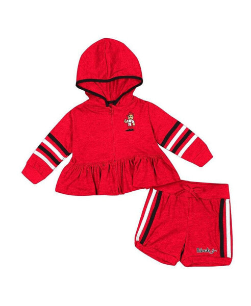 Girls Infant Scarlet Nebraska Huskers Spoonful Full-Zip Hoodie and Shorts Set