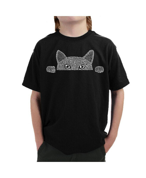 Big Boy's Word Art T-shirt - Peeking Cat
