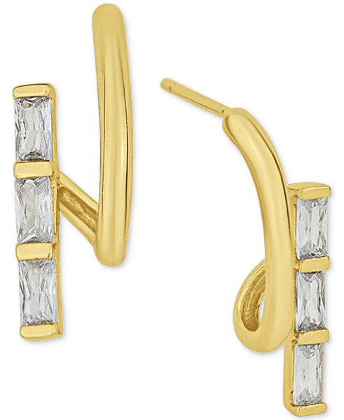 Cubic Zirconia Baguette Spiral Hoop Earrings in 18k Gold-Plated Brass