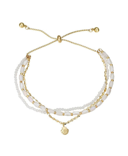 White Glass Beads 14k Gold Plated Shell Bracelet