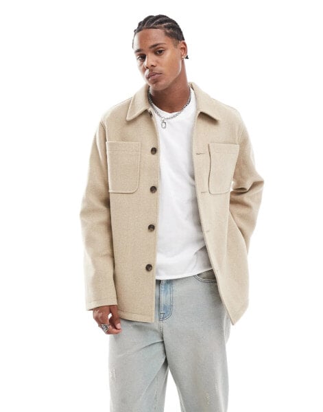 ASOS DESIGN wool look shacket in camel