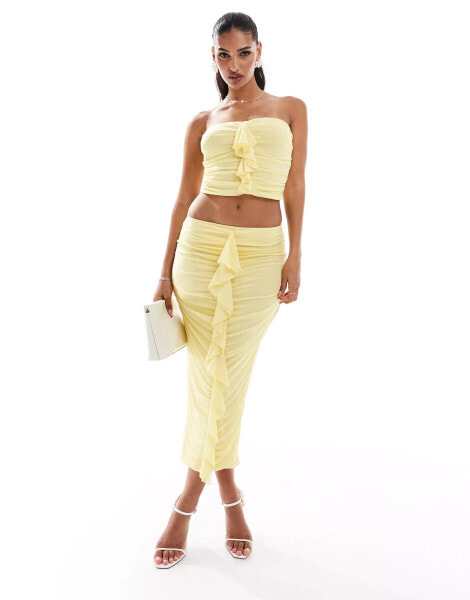 In The Style exclusive ruffle detail maxi skirt co-ord in yellow