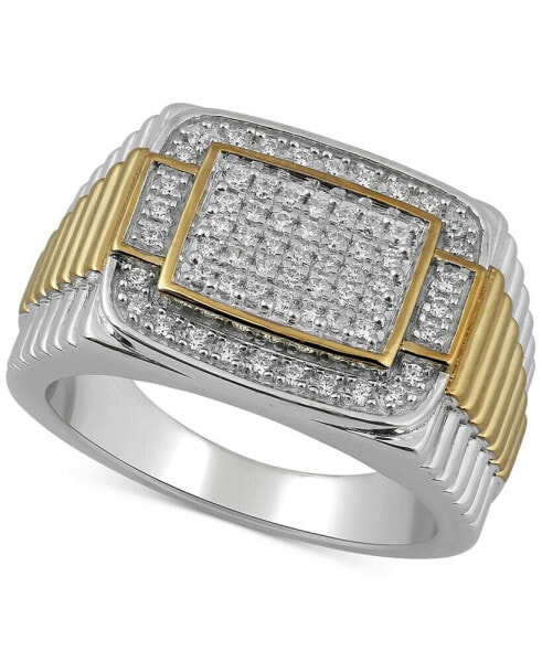 Men's Diamond Two-Tone Cluster Ring (1/2 ct. t.w.) in 18k Gold Over Silver
