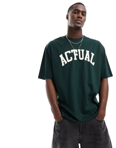 ASOS DESIGN oversized t-shirt in dark green with text print