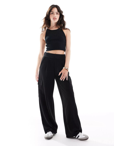 JDY loose fit cargo trouser co-ord in black