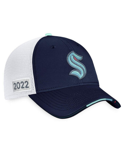 Men's Navy, White Seattle Kraken 2022 NHL Draft Authentic Pro On Stage Trucker Adjustable Hat