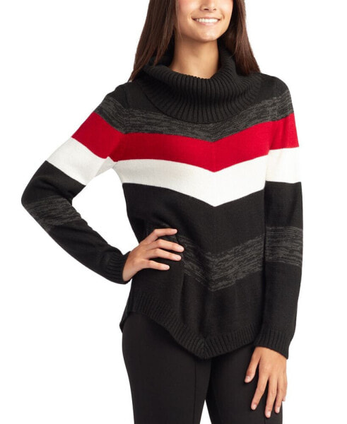 Juniors' Cowlneck Colorblocked Sweater