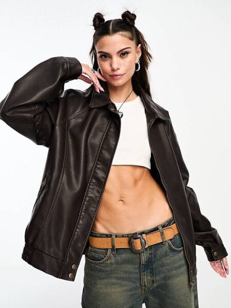 Cotton:On faux leather bomber jacket in brown