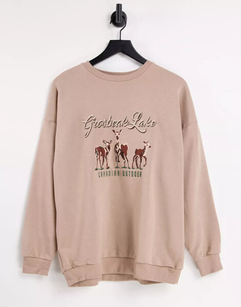 Stradivarius graphic sweat in tan