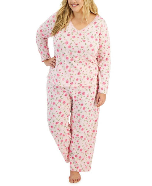 Plus Size 2-Pc. Cotton Printed Pajamas Set, Created for Macy's