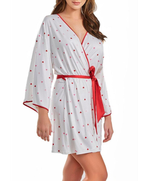 Пижама iCollection Kyley с сердечным принтом, а конрастным поясом и красными отделками