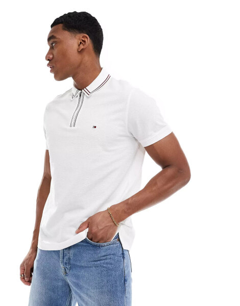 Tommy Hilfiger half zip tipped polo shirt in white