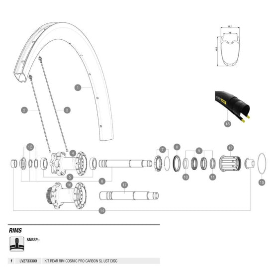 MAVIC Cosmic Pro Carbon SL UST Disc Rear Rim Kit