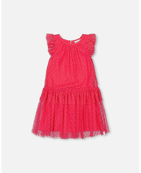 Girl Heart Mesh Jacquard Dress Hot Pink - Toddler Child