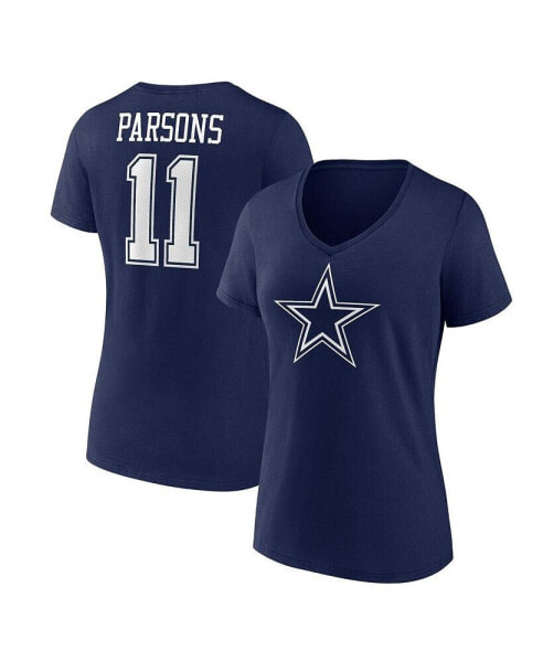 Футболка с V-образным вырезом для женщин Fanatics Micah Parsons Navy Dallas Cowboys Player Icon Name and Number