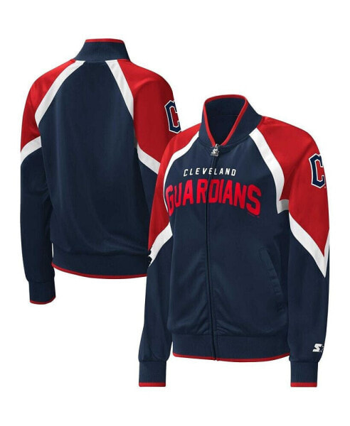 Women's Navy Cleveland Guardians Touchdown Raglan Full-Zip Track Jacket