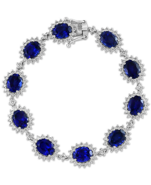 EFFY® Lab Grown Sapphire (19 ct. t.w.) & Lab Grown Diamond (4-3/8 ct. t.w.) Halo Link Bracelet in 14k White Gold