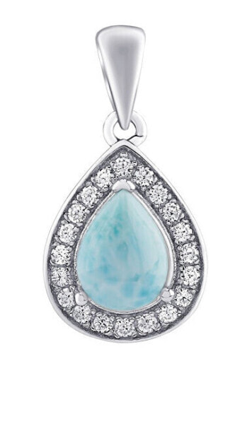 BRISA Sterling Silver Pendant with Genuine Larimar and Brilliance Zirconia JJJ1141PLR