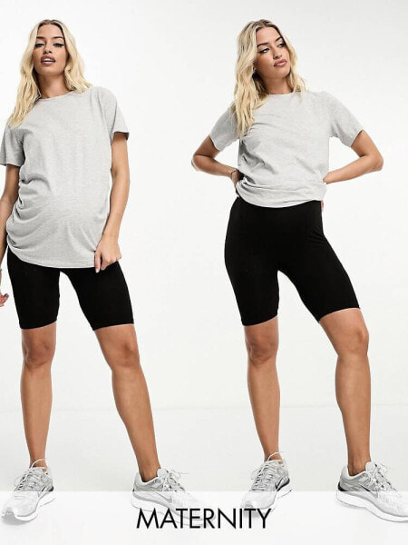 Vero Moda Maternity 2 pack over the bump seamless legging shorts in black