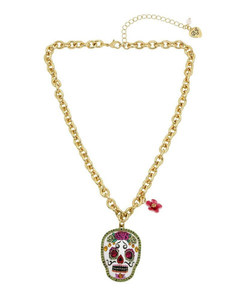 Faux Stone Sugar Skull Pendant Necklace