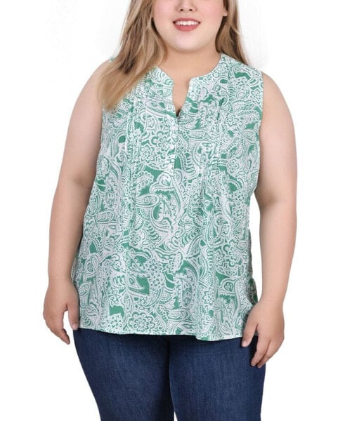 Plus Size Sleeveless Pintucked Blouse