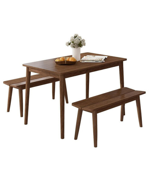 Компактное описание товара: Обеденный стол из натурального дерева Simplie Fun для кухни для 4 человек со столешницей и двумя скамьями.
