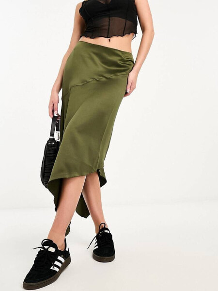 COLLUSION studios asymetric satin skirt co-ord in khaki