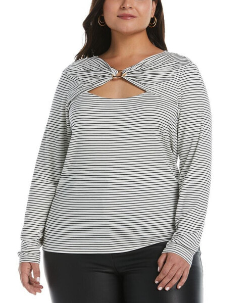 Plus Size Drape O-Ring Long Sleeve Top