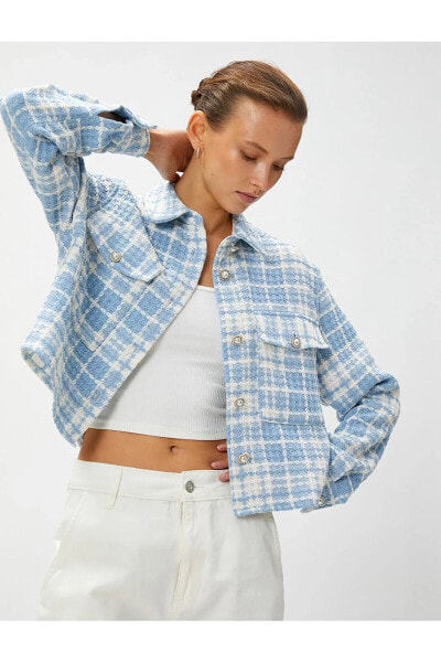 Жакет Koton Crop Tüvit с карманами и пуговицами в стиле жемчуга