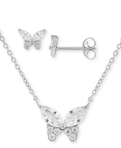 2-Pc. Set Cubic Zirconia Butterfly Pendant Necklace & Matching Stud Earrings in Sterling Silver, Created for Macy's