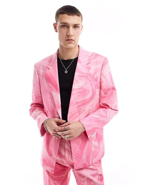 Viggo suit jacket in pink swirl print