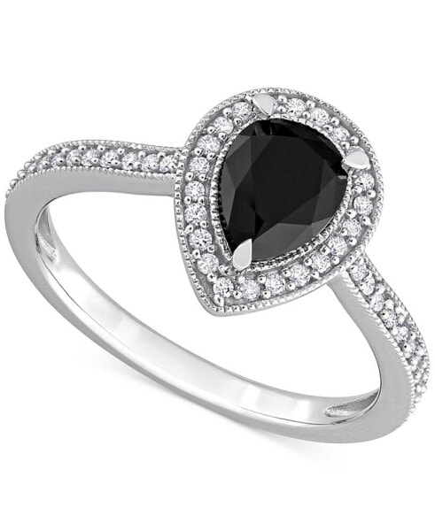 Black Diamond (1 ct. t.w.) & White Diamond (1/4 ct. t.w.) Pear-Cut Halo Engagement Ring in 14k White Gold