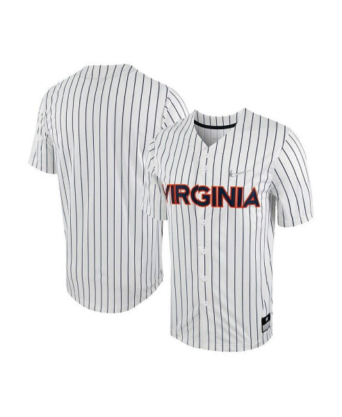 Men's White, Navy Virginia Cavaliers Pinstripe Replica Full-Button Baseball Jersey