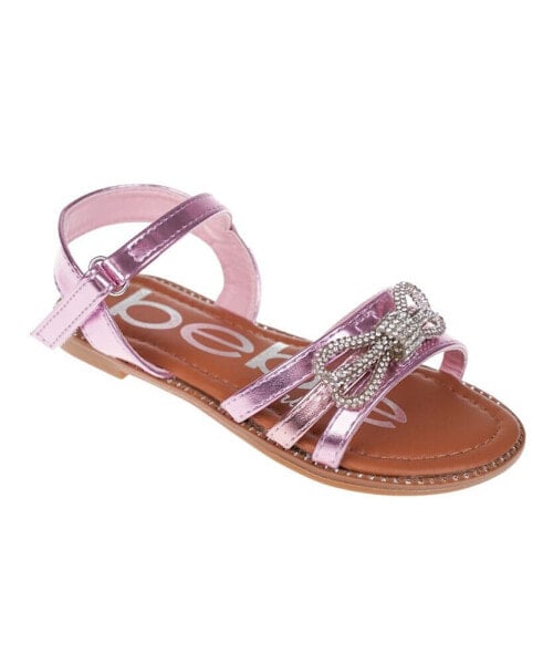 Big Girl's Strappy Sandal with Cute Rhinestone Tubular Bow Polyurethane Sandals