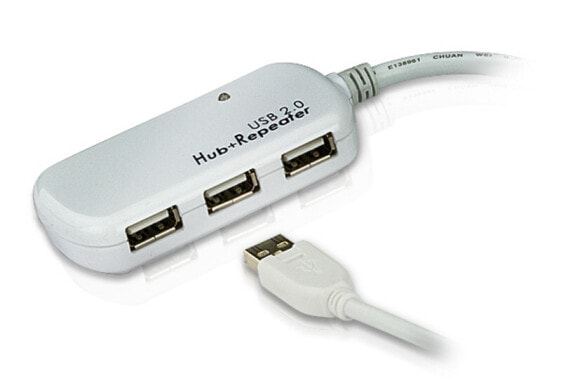 ATEN 4-Port USB 2.0 Extender Hub 60m - USB 2.0 - USB 2.0 - 480 Mbit/s - White - Plastic - 12 m