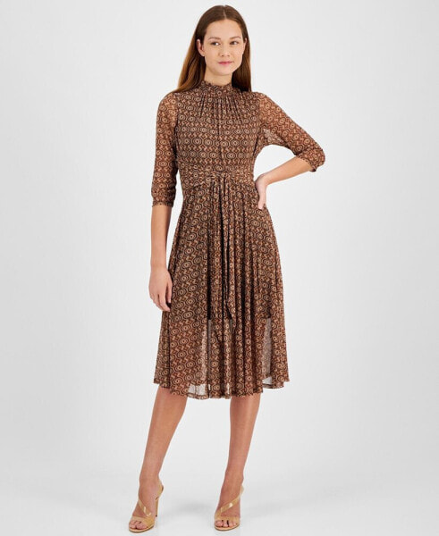 Petite Printed Mock Neck Midi Dress