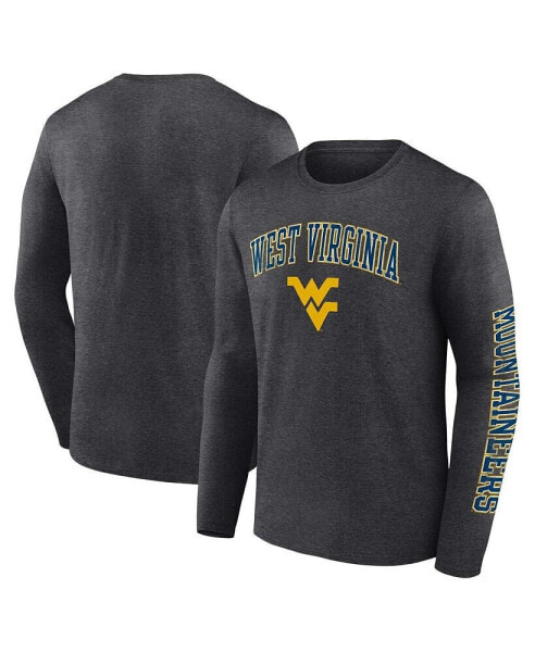 Men's Heather Charcoal West Virginia Mountaineers Distressed Arch Over Logo Long Sleeve T-shirt