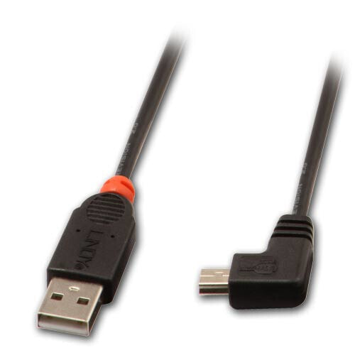 Lindy USB2.0 A/Mini-B 90 Degree 0.5m - 0.5 m - USB A - Mini-USB B - USB 2.0 - Male/Male - Black