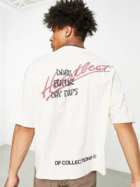ASOS Dark Future oversized t-shirt with multi graphic prints in ecru