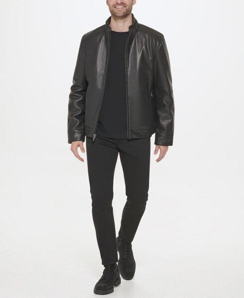 Men's Faux-Leather Motto Jacket