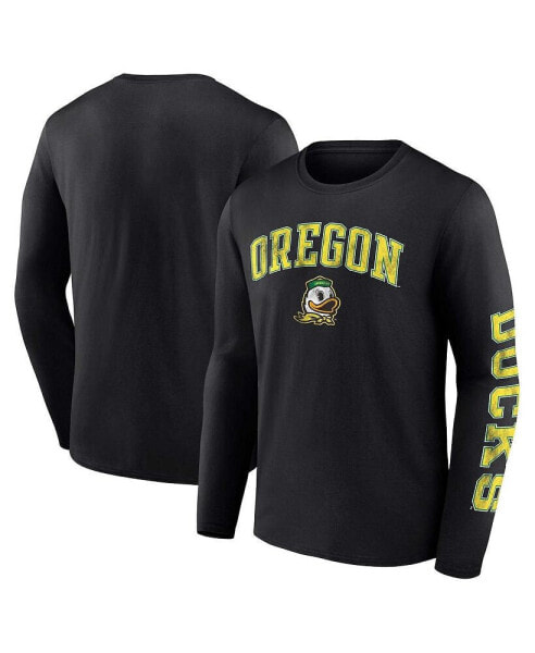 Men's Black Oregon Ducks Distressed Arch Over Logo Long Sleeve T-shirt