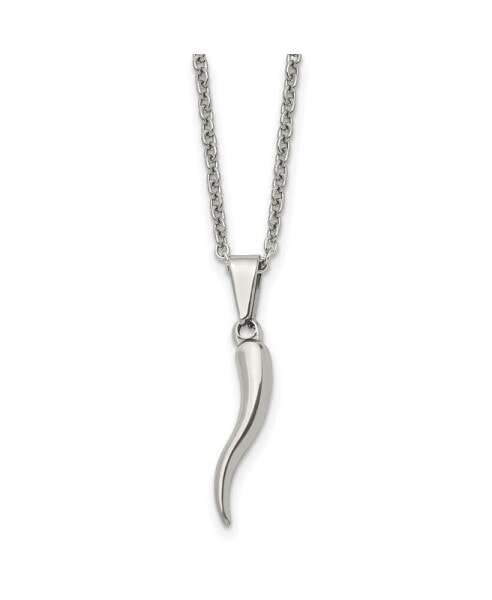 Chisel polished Italian Horn Pendant on a Cable Chain Necklace