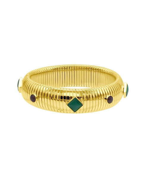 14K Gold-Plated Tall Omega Bracelet with Color Stone