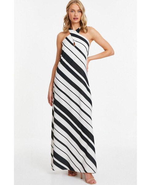 Women's Stripe Halter Neck Maxi Dress