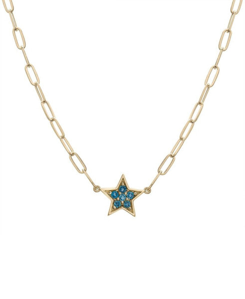 Macy's london Blue Topaz Star Cluster Pendant Necklace (1/4 ct. t.w.) in 14k Gold-Plated Sterling Silver, 16" + 2" extender