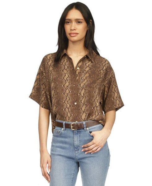 Women's Snakeskin-Print Pleated-Back Shirt